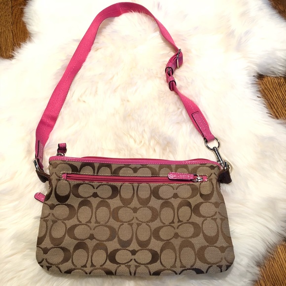 Coach brown and pink shoulder bag with adj strap - Picture 2 of 8